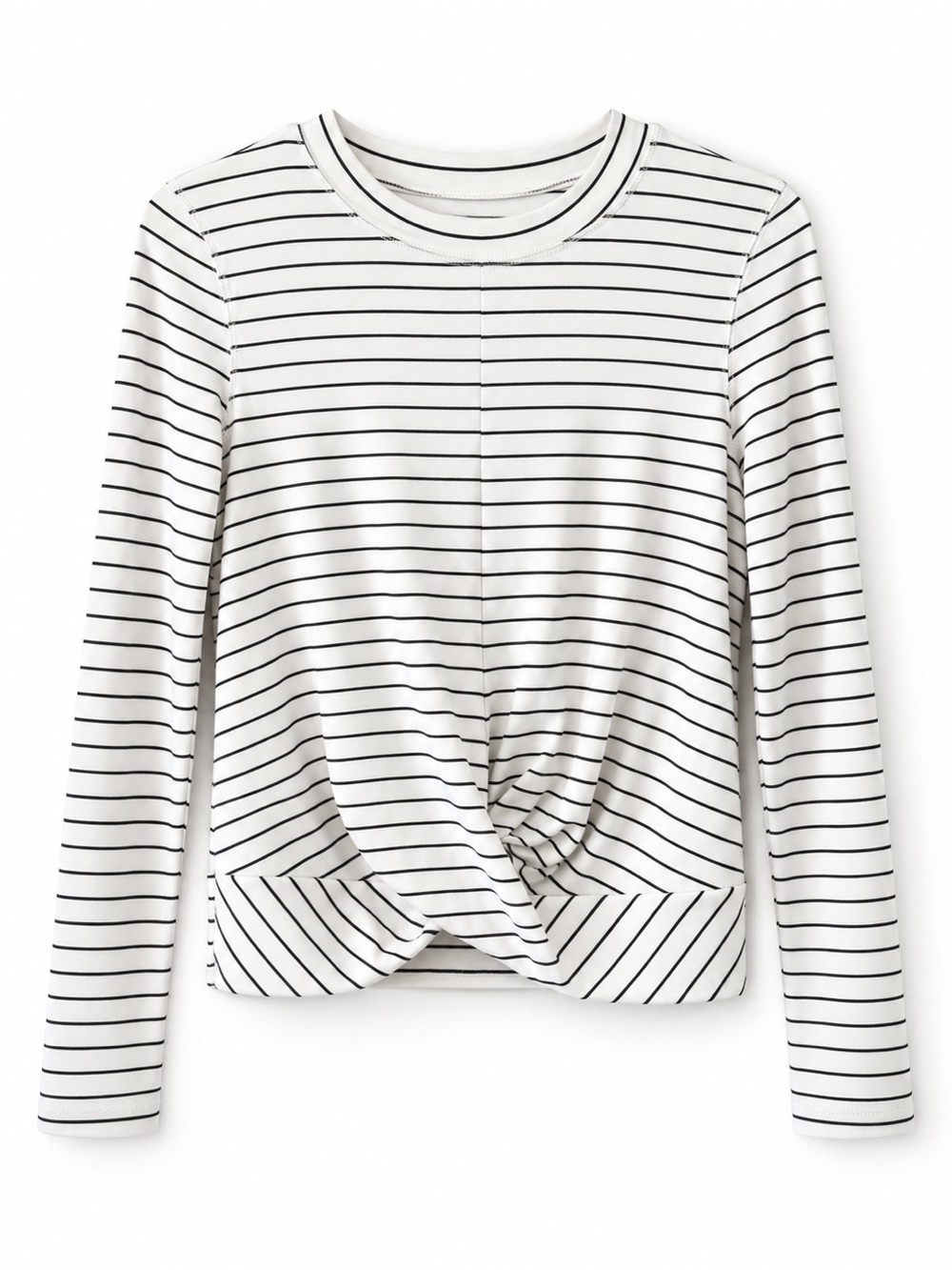 Old Navy Cream and Black Striped Twist-Front Long Sleeve Top